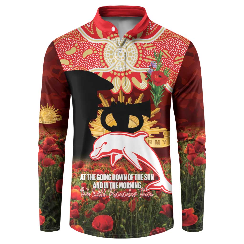 Personalised Dolphins Rugby ANZAC Day Button Sweatshirt Last Post Poppy We Will Remember Them