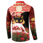 Personalised Dolphins Rugby ANZAC Day Button Sweatshirt Last Post Poppy We Will Remember Them