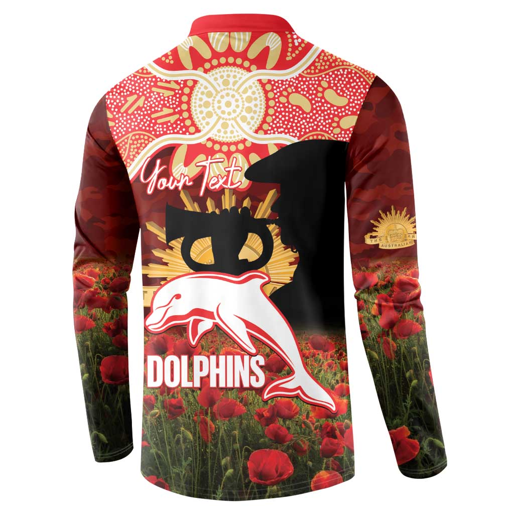 Personalised Dolphins Rugby ANZAC Day Button Sweatshirt Last Post Poppy We Will Remember Them