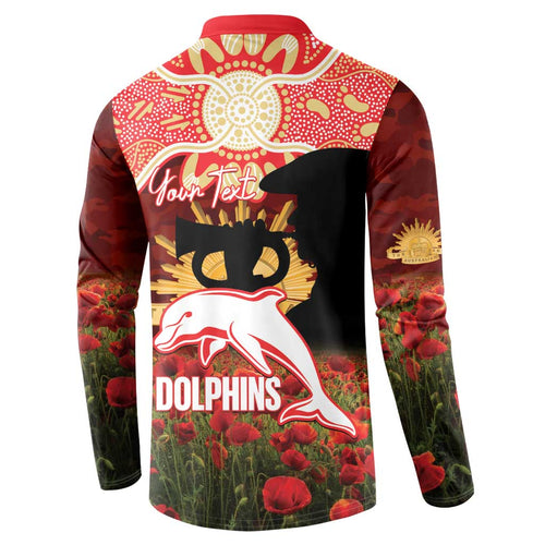 Personalised Dolphins Rugby ANZAC Day Button Sweatshirt Last Post Poppy We Will Remember Them