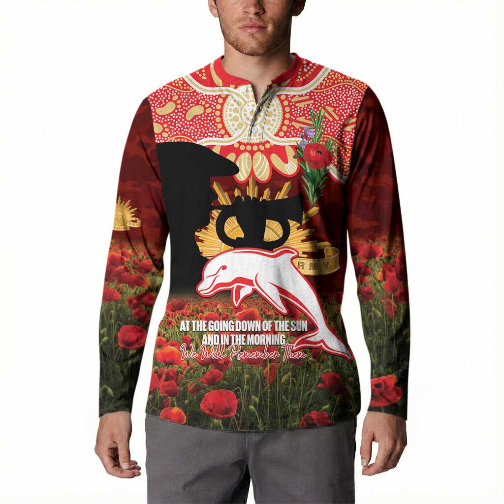 Personalised Dolphins Rugby ANZAC Day Button Sweatshirt Last Post Poppy We Will Remember Them
