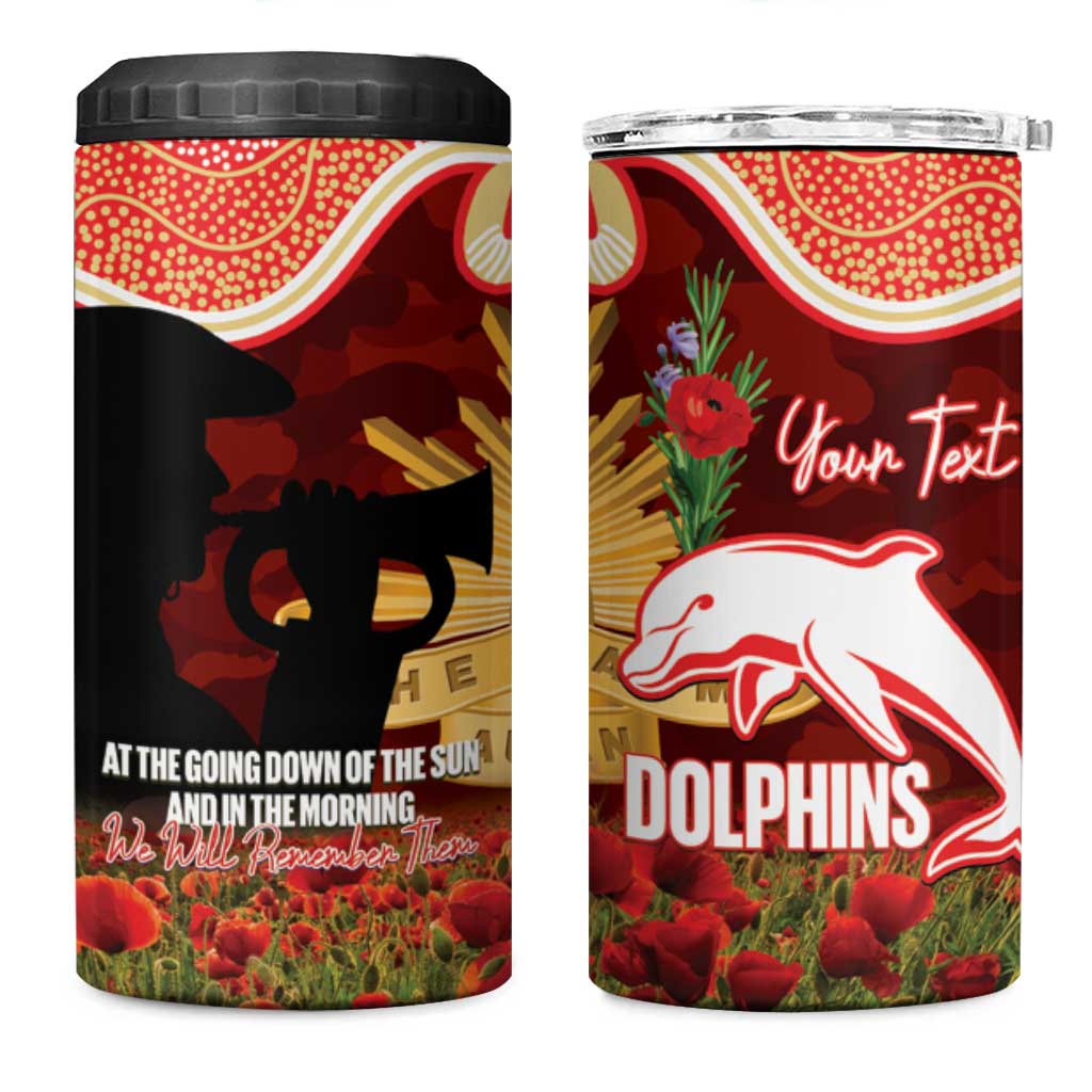 Personalised Dolphins Rugby ANZAC Day 4 in 1 Can Cooler Tumbler Last Post Poppy We Will Remember Them