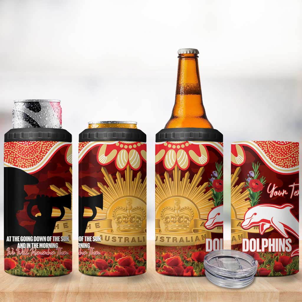 Personalised Dolphins Rugby ANZAC Day 4 in 1 Can Cooler Tumbler Last Post Poppy We Will Remember Them