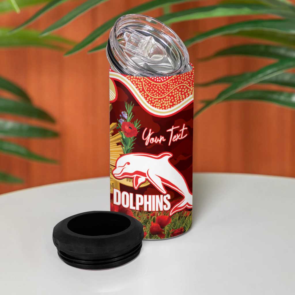 Personalised Dolphins Rugby ANZAC Day 4 in 1 Can Cooler Tumbler Last Post Poppy We Will Remember Them