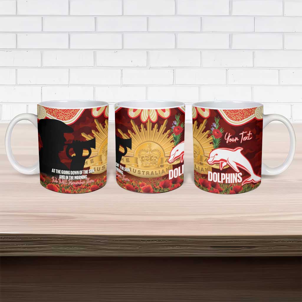 Personalised Dolphins Rugby ANZAC Day Ceramic Mug Last Post Poppy We Will Remember Them