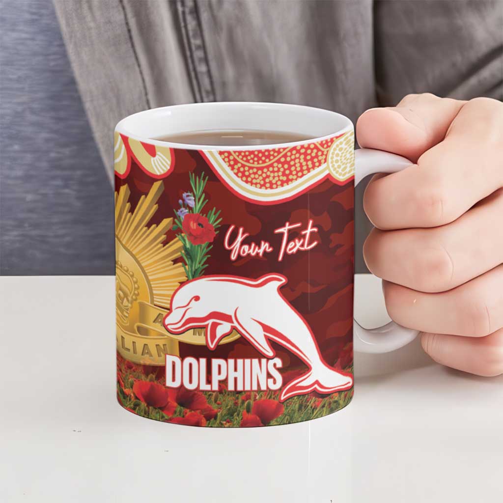 Personalised Dolphins Rugby ANZAC Day Ceramic Mug Last Post Poppy We Will Remember Them
