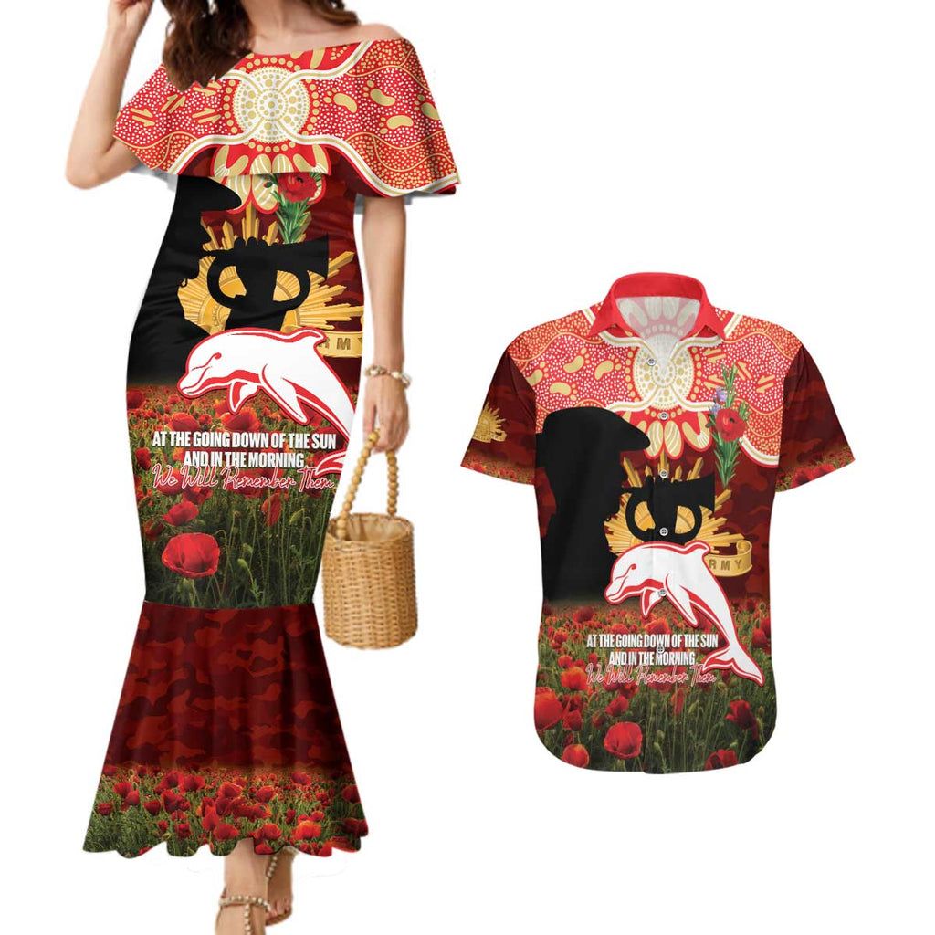 Personalised Dolphins Rugby ANZAC Day Couples Matching Mermaid Dress and Hawaiian Shirt Last Post Poppy We Will Remember Them