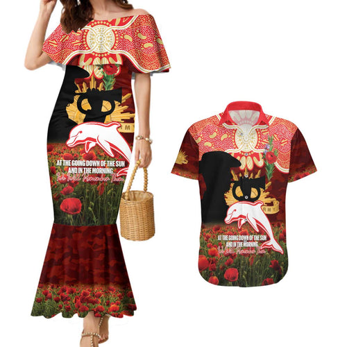 Personalised Dolphins Rugby ANZAC Day Couples Matching Mermaid Dress and Hawaiian Shirt Last Post Poppy We Will Remember Them
