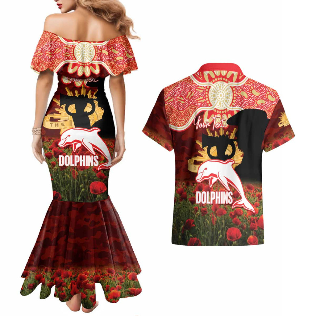 Personalised Dolphins Rugby ANZAC Day Couples Matching Mermaid Dress and Hawaiian Shirt Last Post Poppy We Will Remember Them