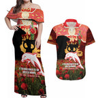 Personalised Dolphins Rugby ANZAC Day Couples Matching Off Shoulder Maxi Dress and Hawaiian Shirt Last Post Poppy We Will Remember Them