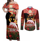 Personalised Dolphins Rugby ANZAC Day Couples Matching Off Shoulder Maxi Dress and Long Sleeve Button Shirt Last Post Poppy We Will Remember Them
