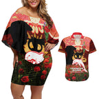 Personalised Dolphins Rugby ANZAC Day Couples Matching Off Shoulder Short Dress and Hawaiian Shirt Last Post Poppy We Will Remember Them