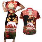 Personalised Dolphins Rugby ANZAC Day Couples Matching Short Sleeve Bodycon Dress and Hawaiian Shirt Last Post Poppy We Will Remember Them