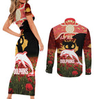 Personalised Dolphins Rugby ANZAC Day Couples Matching Short Sleeve Bodycon Dress and Long Sleeve Button Shirt Last Post Poppy We Will Remember Them