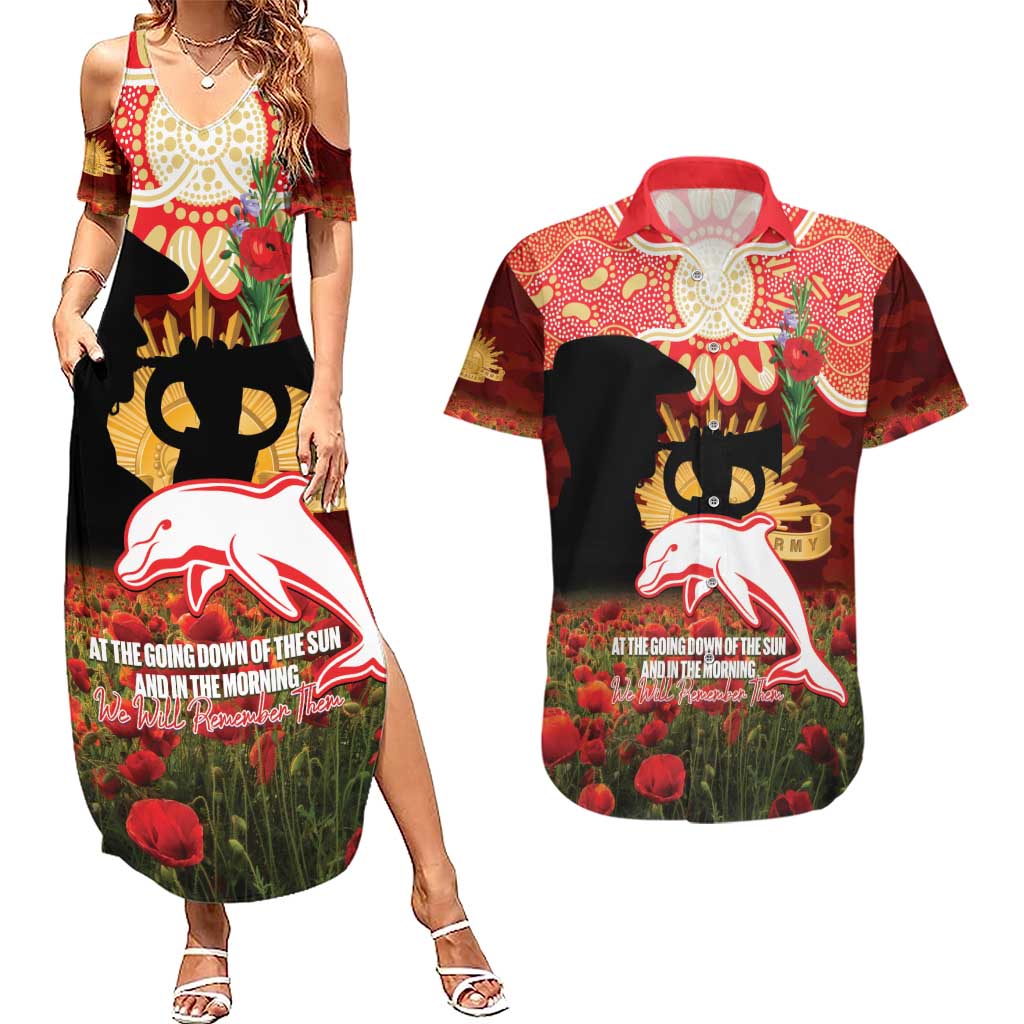 Personalised Dolphins Rugby ANZAC Day Couples Matching Summer Maxi Dress and Hawaiian Shirt Last Post Poppy We Will Remember Them