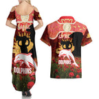 Personalised Dolphins Rugby ANZAC Day Couples Matching Summer Maxi Dress and Hawaiian Shirt Last Post Poppy We Will Remember Them