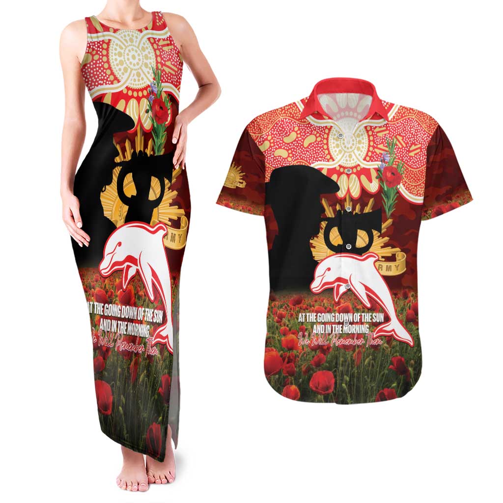 Personalised Dolphins Rugby ANZAC Day Couples Matching Tank Maxi Dress and Hawaiian Shirt Last Post Poppy We Will Remember Them