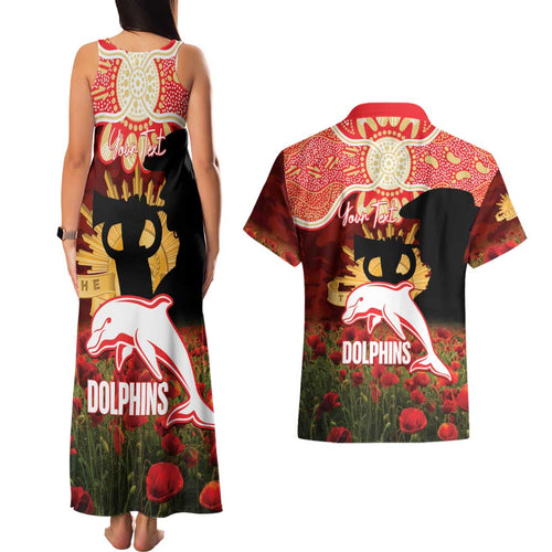 Personalised Dolphins Rugby ANZAC Day Couples Matching Tank Maxi Dress and Hawaiian Shirt Last Post Poppy We Will Remember Them
