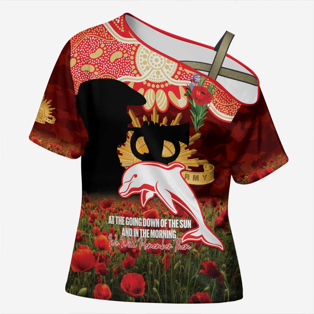 Personalised Dolphins Rugby ANZAC Day Cross Shoulder Shirt Last Post Poppy We Will Remember Them