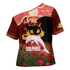 Personalised Dolphins Rugby ANZAC Day Cross Shoulder Shirt Last Post Poppy We Will Remember Them