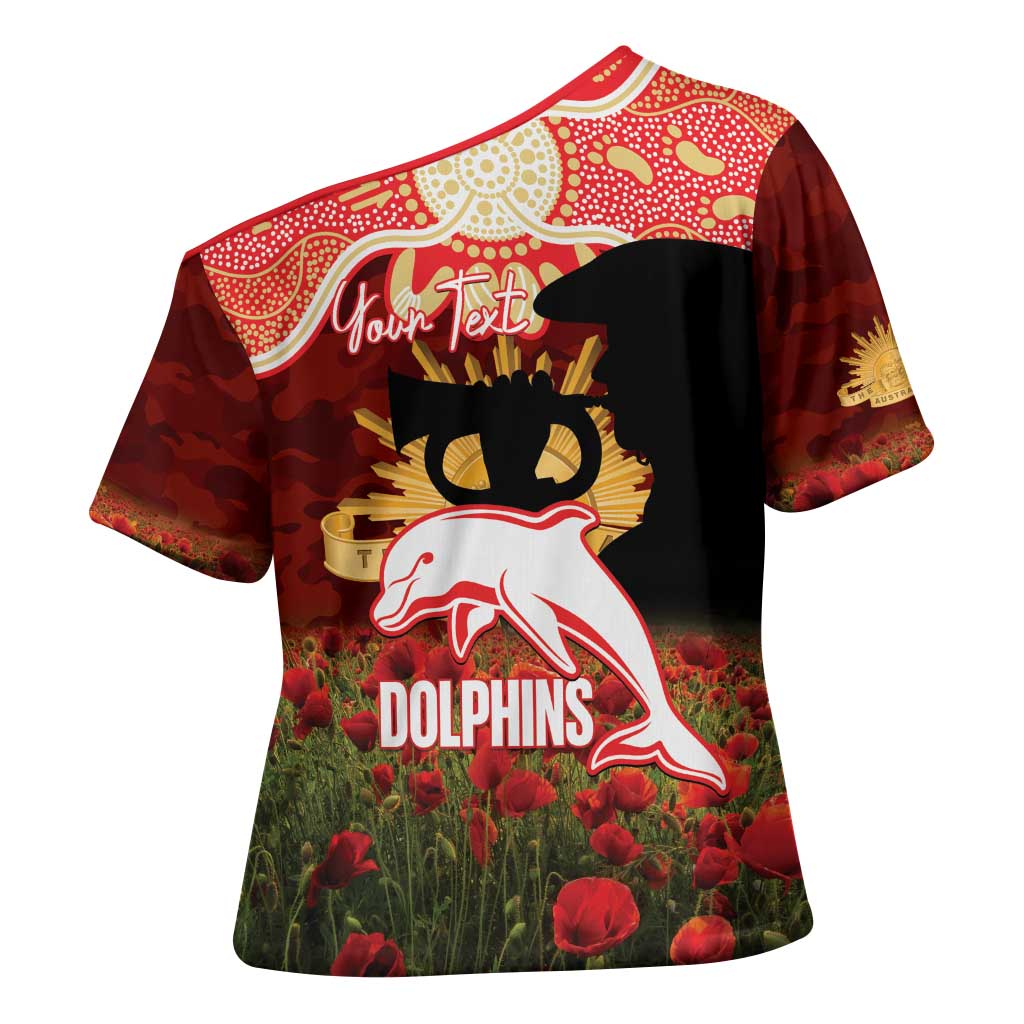 Personalised Dolphins Rugby ANZAC Day Cross Shoulder Shirt Last Post Poppy We Will Remember Them