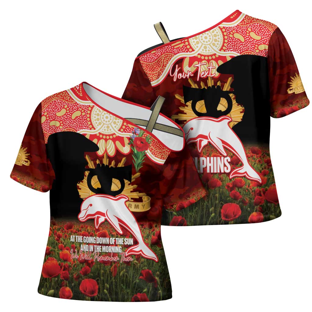 Personalised Dolphins Rugby ANZAC Day Cross Shoulder Shirt Last Post Poppy We Will Remember Them