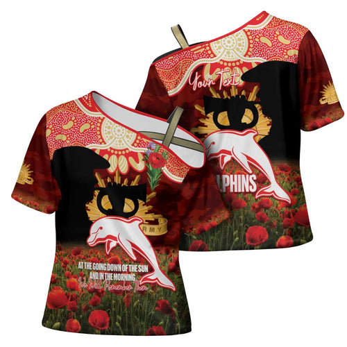 Personalised Dolphins Rugby ANZAC Day Cross Shoulder Shirt Last Post Poppy We Will Remember Them