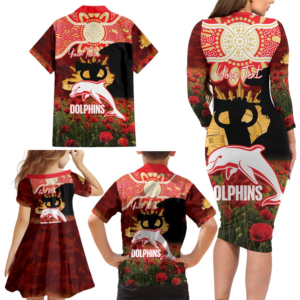Personalised Dolphins Rugby ANZAC Day Family Matching Long Sleeve Bodycon Dress and Hawaiian Shirt Last Post Poppy We Will Remember Them