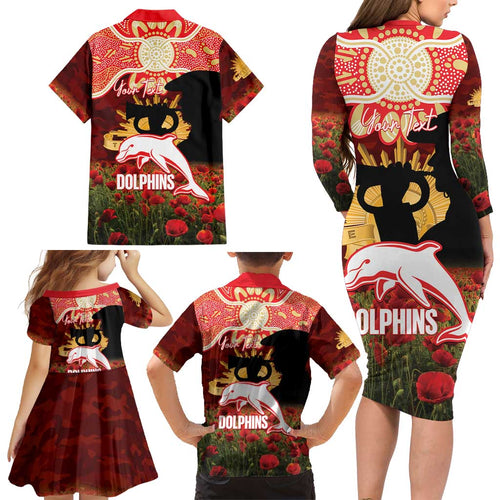 Personalised Dolphins Rugby ANZAC Day Family Matching Long Sleeve Bodycon Dress and Hawaiian Shirt Last Post Poppy We Will Remember Them