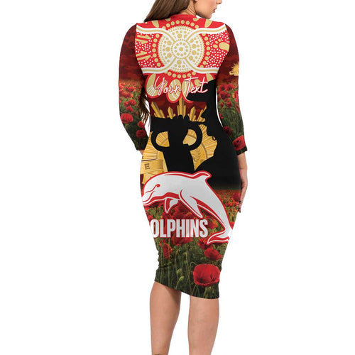Personalised Dolphins Rugby ANZAC Day Family Matching Long Sleeve Bodycon Dress and Hawaiian Shirt Last Post Poppy We Will Remember Them