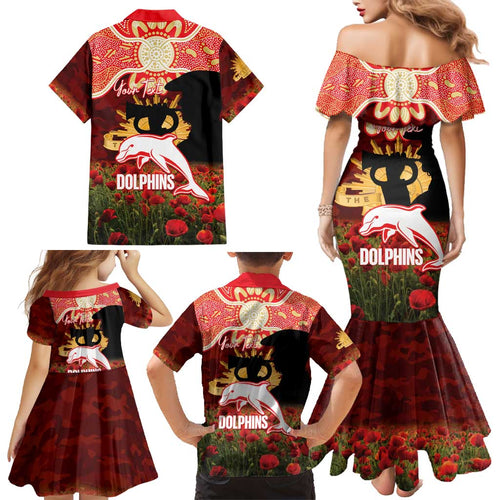 Personalised Dolphins Rugby ANZAC Day Family Matching Mermaid Dress and Hawaiian Shirt Last Post Poppy We Will Remember Them