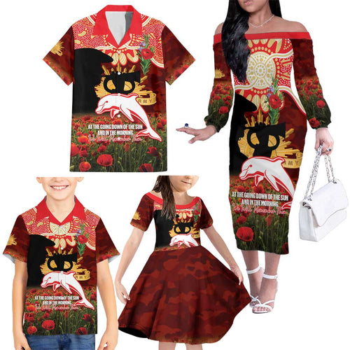 Personalised Dolphins Rugby ANZAC Day Family Matching Off The Shoulder Long Sleeve Dress and Hawaiian Shirt Last Post Poppy We Will Remember Them