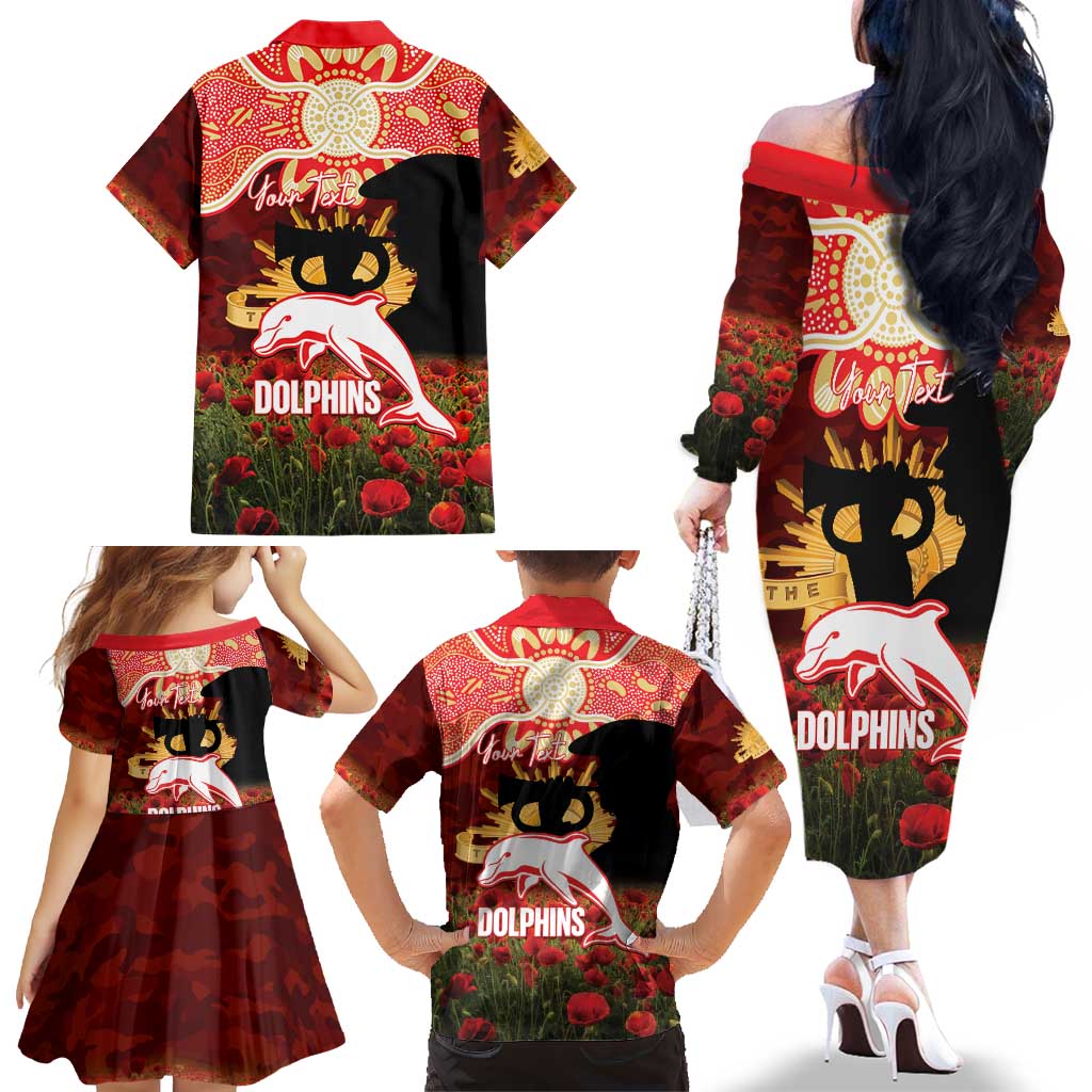 Personalised Dolphins Rugby ANZAC Day Family Matching Off The Shoulder Long Sleeve Dress and Hawaiian Shirt Last Post Poppy We Will Remember Them