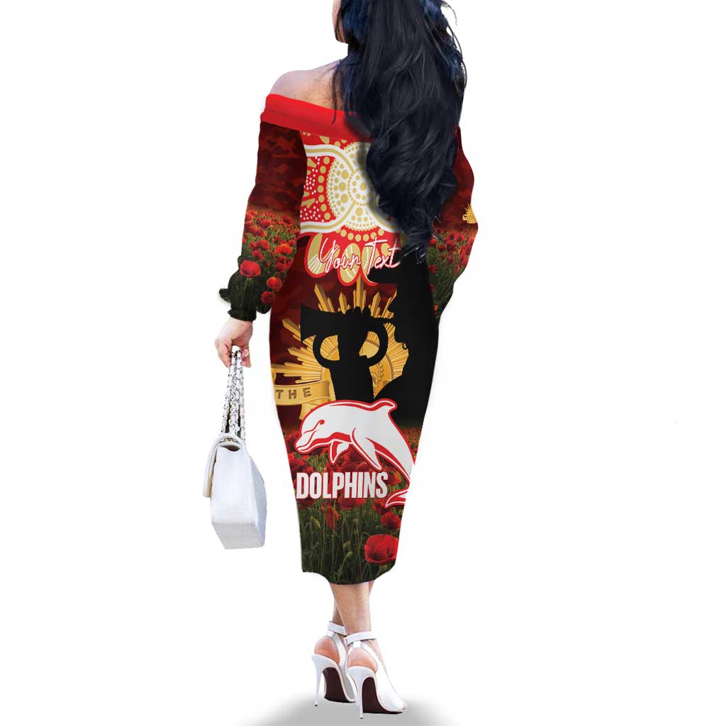 Personalised Dolphins Rugby ANZAC Day Family Matching Off The Shoulder Long Sleeve Dress and Hawaiian Shirt Last Post Poppy We Will Remember Them