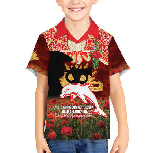 Personalised Dolphins Rugby ANZAC Day Family Matching Off The Shoulder Long Sleeve Dress and Hawaiian Shirt Last Post Poppy We Will Remember Them