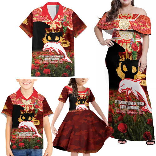 Personalised Dolphins Rugby ANZAC Day Family Matching Off Shoulder Maxi Dress and Hawaiian Shirt Last Post Poppy We Will Remember Them