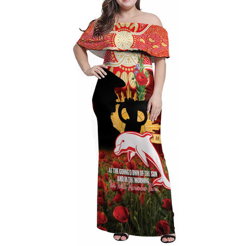 Personalised Dolphins Rugby ANZAC Day Family Matching Off Shoulder Maxi Dress and Hawaiian Shirt Last Post Poppy We Will Remember Them