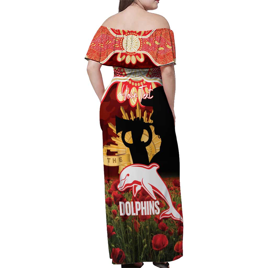 Personalised Dolphins Rugby ANZAC Day Family Matching Off Shoulder Maxi Dress and Hawaiian Shirt Last Post Poppy We Will Remember Them