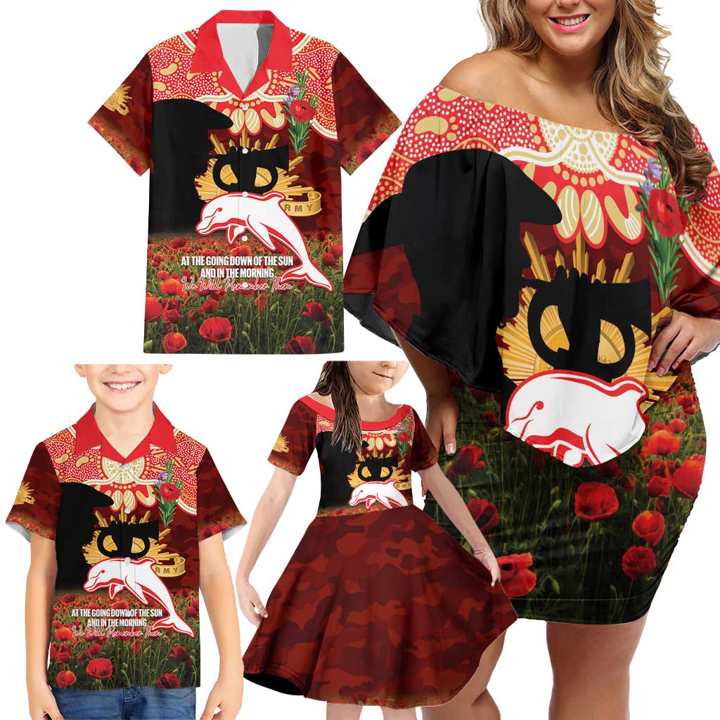 Personalised Dolphins Rugby ANZAC Day Family Matching Off Shoulder Short Dress and Hawaiian Shirt Last Post Poppy We Will Remember Them