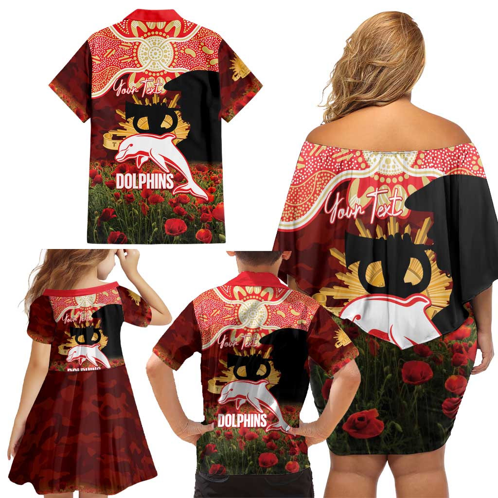 Personalised Dolphins Rugby ANZAC Day Family Matching Off Shoulder Short Dress and Hawaiian Shirt Last Post Poppy We Will Remember Them