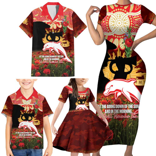 Personalised Dolphins Rugby ANZAC Day Family Matching Short Sleeve Bodycon Dress and Hawaiian Shirt Last Post Poppy We Will Remember Them