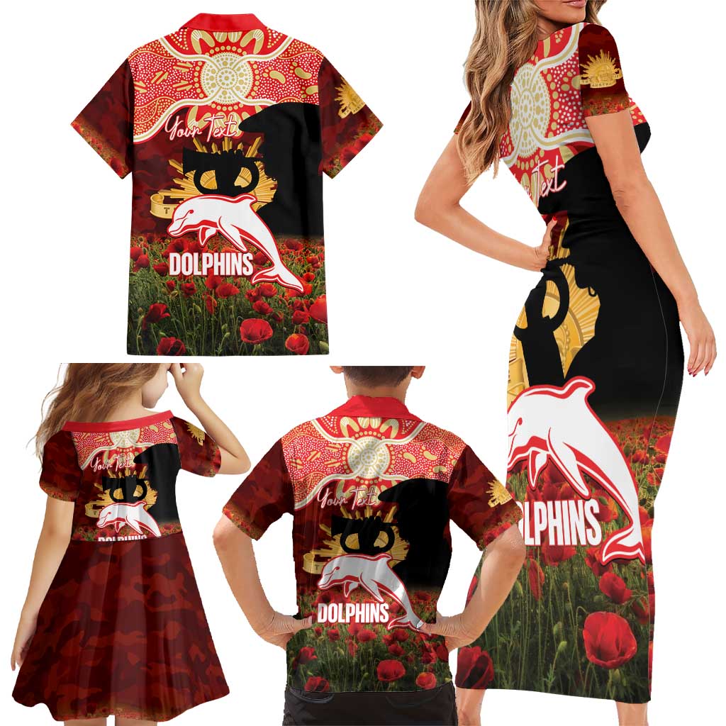 Personalised Dolphins Rugby ANZAC Day Family Matching Short Sleeve Bodycon Dress and Hawaiian Shirt Last Post Poppy We Will Remember Them