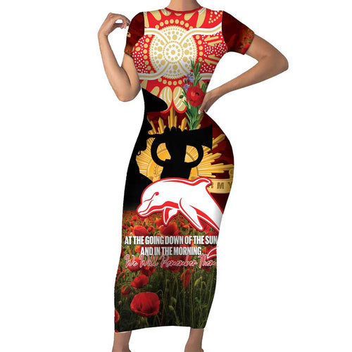 Personalised Dolphins Rugby ANZAC Day Family Matching Short Sleeve Bodycon Dress and Hawaiian Shirt Last Post Poppy We Will Remember Them