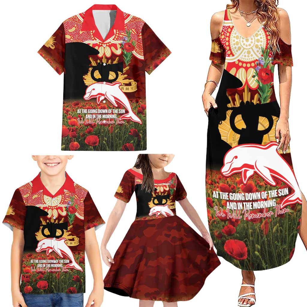 Personalised Dolphins Rugby ANZAC Day Family Matching Summer Maxi Dress and Hawaiian Shirt Last Post Poppy We Will Remember Them