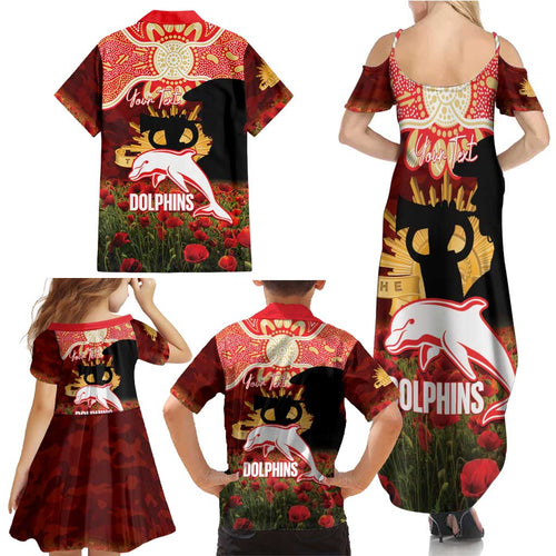Personalised Dolphins Rugby ANZAC Day Family Matching Summer Maxi Dress and Hawaiian Shirt Last Post Poppy We Will Remember Them