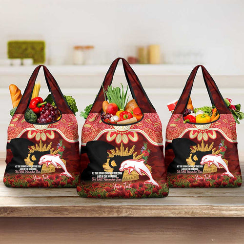 Personalised Dolphins Rugby ANZAC Day Grocery Bag Last Post Poppy We Will Remember Them
