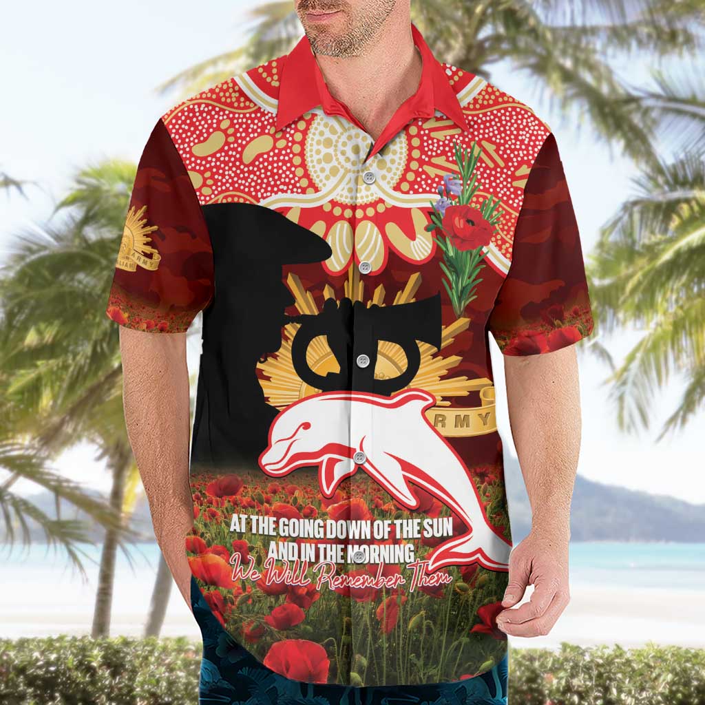 Personalised Dolphins Rugby ANZAC Day Hawaiian Shirt Last Post Poppy We Will Remember Them