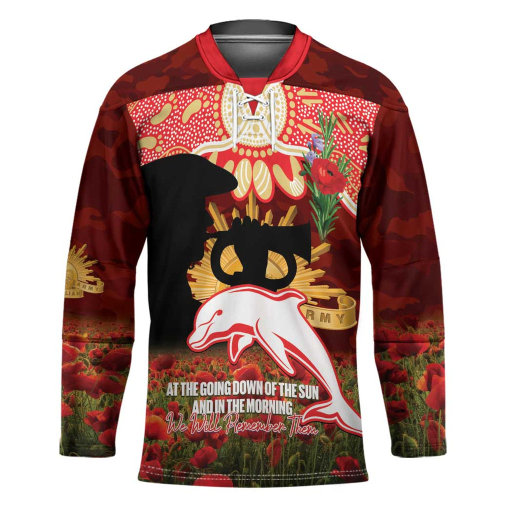 Personalised Dolphins Rugby ANZAC Day Hockey Jersey Last Post Poppy We Will Remember Them