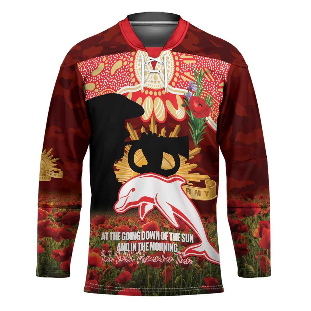 Personalised Dolphins Rugby ANZAC Day Hockey Jersey Last Post Poppy We Will Remember Them
