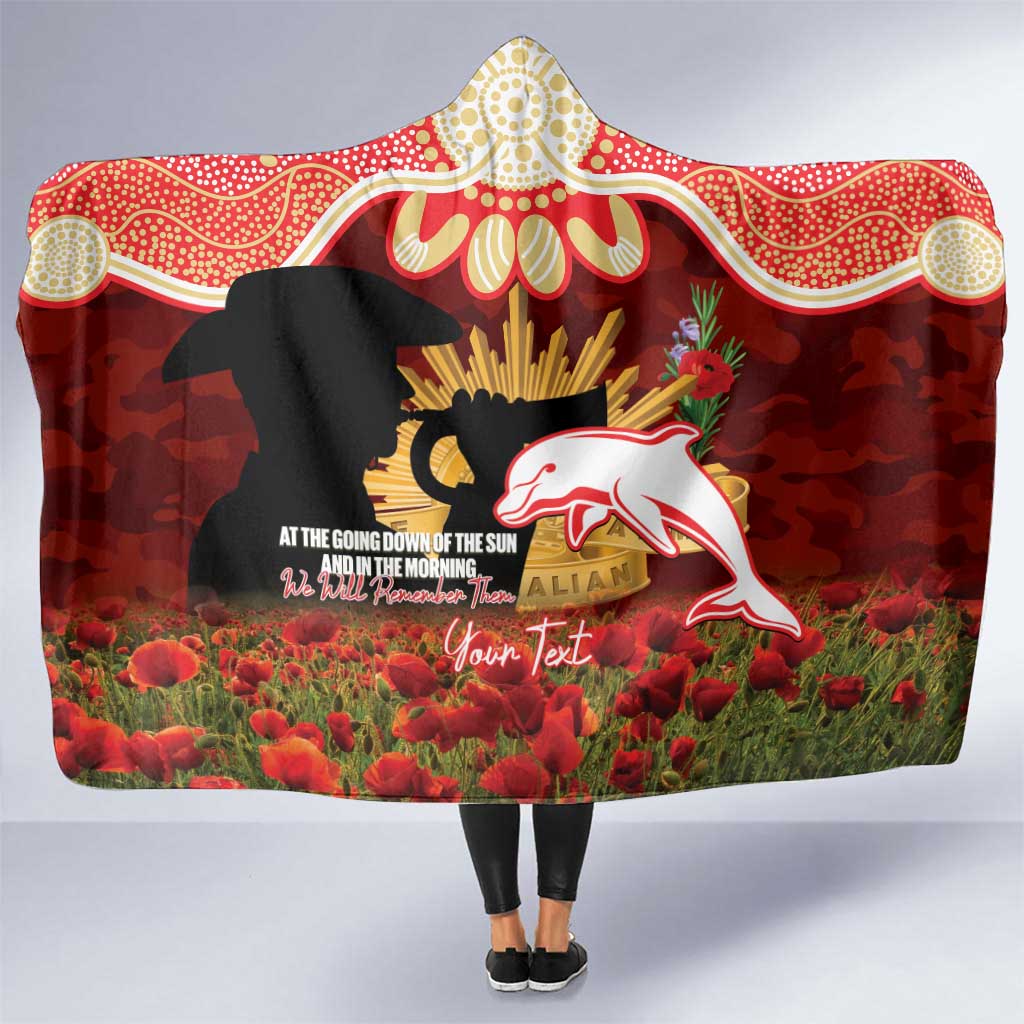 Personalised Dolphins Rugby ANZAC Day Hooded Blanket Last Post Poppy We Will Remember Them
